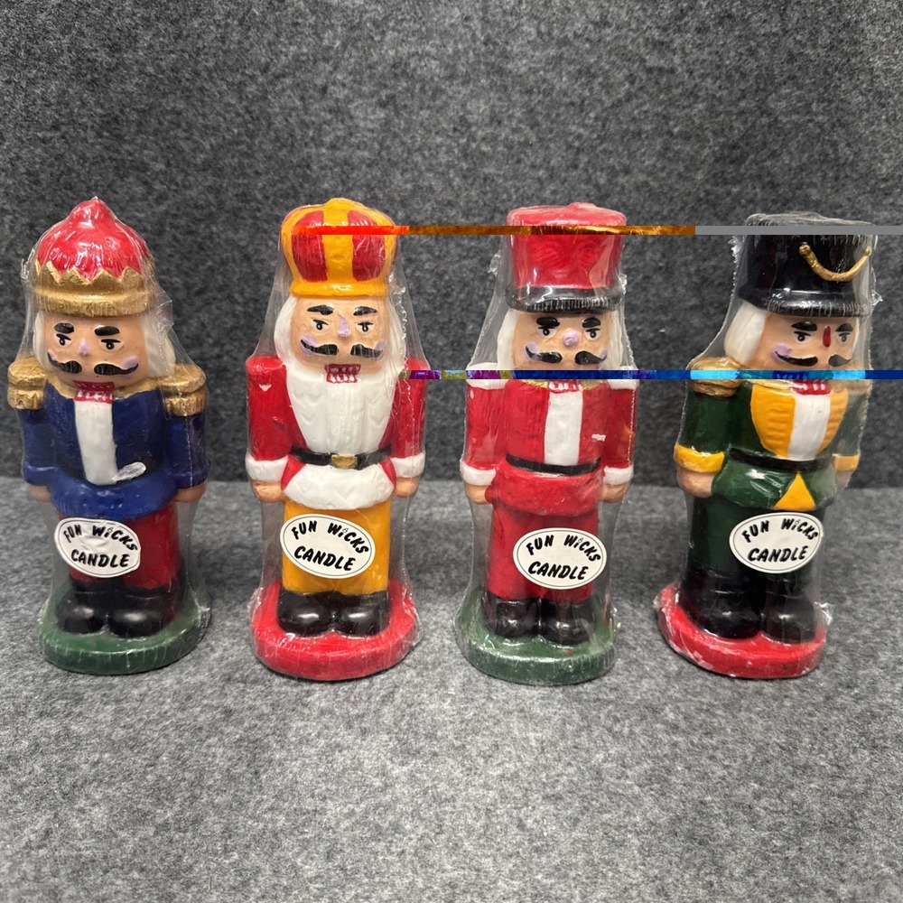 Vintage Fun Wicks Nutcracker Candles 7" Christmas Soldier Set of 4 Sealed